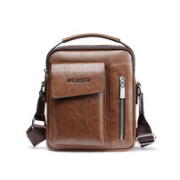 Whatna 2way 革 ショルダーバッグ メンズ ポシェット メッセンジャーバッグ 斜め掛け 手提げ 人気型 耐久性 縦型 iPad 収納 レザー 通学 通勤鞄 軽量 実用 自転車 ビジネスバッグ かばん男性用 黒 ブラック ブラウン（8602）