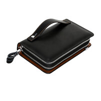 Whatna 牛革 ミニセカンドバッグ メンズ バッグ 6枚カード収納 ダブルファスナー 小さめ クラッチバッグ 長財布 革 手持ちバッグ メンズ ポーチ 男性用 紳士用 結婚式 冠婚葬祭 黒 ブラウン 302