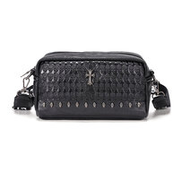 Whatna ミニショルダーバッグ メンズ ポシェット 横型 ショルダーミニポーチ 革 軽量 小型 人気型 耐久性 小さめメッセンジャーバッグ斜め掛け ビジネス 通学 通勤鞄 軽量 実用 自転車 かばん男性用 黒 (YH3027)