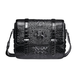 Whatna ワニ革 本革 ショルダーバッグ メンズ ポシェットポ メッセンジャーバッグ 横型 A4 10.5インチipad収納可 小さめ ビジネスバッグクロコダイル革 本皮 通勤 通学 斜めがけバッグ かばん男性用 ブラウン 黒（1102）