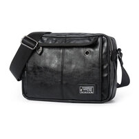 Whatna 革 ショルダーバッグ メンズ 2室仕切 ダブルファスナーipad 10.5 収納可 イヤホン穴付 横型 メンズ ビジネスかばん斜めがけ 小さめメッセンジャーバッグ 斜め掛け通学通勤バッグ 肩掛けバッグ 紳士用 男性用（1015）