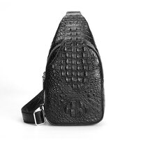 Whatna ワニ革 本革 斜めがけ ボディバッグ ワンショルダー メンズ クロコダイル革 厚手 レザー 黒 ブラウン 1002