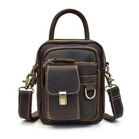 Whatna 天然 牛革 ミニショルダーバッグ メンズ 3way 斜め掛け 手提げバッグ 男性用 ベルト ポーチ ミニ ウエストバッグ 小型ポシェット 2室仕切 厚手 レザー 本革 横型 小さめかたかけバッグ メンズ 軽量 実用 レゼント男性 ブラウン9417