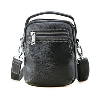 Whatna 天然 牛革ミニショルダーバッグ メンズ 3way斜め掛け 手提げバッグ 男性用 ベルト ポーチ ミニ ウエストバッグ 小型ポシェット 2室仕切 厚手 レザー 本革 横型 小さめかたかけバッグ メンズ 軽量 実用 レゼント男性 ブラック2349