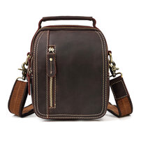 Whatna 天然 牛革ミニショルダーバッグ メンズ 3way 斜め掛け 手提げバッグ 男性用 ベルト ポーチ ミニ ウエストバッグ 小型ポシェット 2室仕切 厚手 レザー 本革 横型 小さめかたかけバッグ メンズ 軽量 実用 レゼント男性 ブラウン 9461