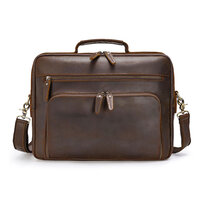 Whatna 天然 牛革 ビジネス バッグメンズ 2way ショルダー 手提げ 本革 2室仕切 カードポケットx2 ダブルファスナー ブリーフケース 15.6インチPC対応 旅行 出張 通勤 通学 就活 面接 バッグ かばん 男性用 1488