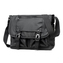 Whatna フラップ ショルダーバッグ メンズ 斜めがけ メッセンジャーバッグ 盗難防止 高密度ナイロン 丈夫 防水 A4収納 バッグ 横型ビジネスバッグ 通勤バッグ 肩掛けバッグ 男性用 紳士用 黒 ブルー 5102