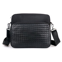 Whatna 2way 手作り編み込み 牛革 セカンド バッグ メンズ ショルダーバッグ B5横型 ショルダーベルト付属 2室仕切クラッチ 肩掛け 結婚式 バッグ ビジネス フォーマル 冠婚葬祭 バッグ紳士用 男性用 黒 hs-1766