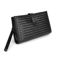 Whatna 2way 天然 牛革 手作り編み込み セカンドバッグ メンズ せかんどばっく 盗難防止 厚手 本革Mini Ipad 収納可 結婚式 バッグ フォーマル ビジネス 冠婚葬祭 バッグ 男性用 紳士用 黒 （8181）