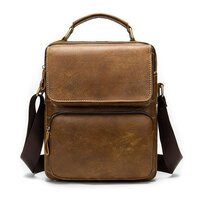 Whatna 牛革 ショルダーバッグ メンズ 2way 斜め掛け 手提げバッグ ポシェットポ 縦型 2室仕切 ipad 10.5収納可小さめ メッセンジャーバッグ 通学 通勤バッグ 肩掛けバッグ 自転車かばん プレゼント男性 ブラウン8605