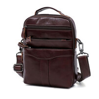 Whatna 牛革 ショルダーバッグ メンズ 2way 斜め掛け 手提げバッグ ポシェットポ 縦型 ipad Mini収納可小さめ メッセンジャーバッグ 通学 通勤バッグ 肩掛けバッグ 自転車かばん プレゼント男性ブラウン 6508