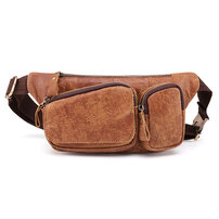 Whatna 3way 革 ボディバッグ・ワンショルダーバッグ メンズ ウエストポーチ 厚手 レザー 斜め掛けバッグ スポーツバッグ 自転車 カジュアル 遠足 旅行 通勤 通学 ブラウン