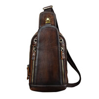 Whatna 牛革 斜めがけ ボディバッグ ワンショルダー メンズ イヤホン穴付本 革 厚手 レザー ブラウン 8030