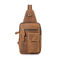 Whatna 牛革 斜めがけ ボディバッグ ワンショルダー メンズ 左右付け替え可能 本 革 厚手 レザー ブラウン 5235