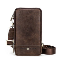 Whatna 天然 牛革 ミニショルダーバッグ メンズ ポシェットポお財布 8枚カード収納 3way斜め掛け ボディバッグ ベルト ポーチ ミニ 胸バッグ ウエストバッグ 長財布 ショルダーベルト付属 斜め掛け 通学 通勤 ミニバッグ 紳士用 男性用 ブラウン