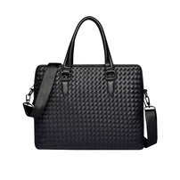 Whatna 手作り編み込み革 ビジネスバッグ メンズ 2way 手提げバッグ ショルダーバッグ A4 15.6インチpc 収納可 本革 ビジネス 通勤 通学 斜めがけ バッグ ワンショルダーバッグ自転車 かばん男性用 黒（9212）