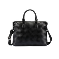 Whatna 手作り編み込み革 ビジネスバッグ メンズ 2way 手提げバッグ ショルダーバッグ A4 15.6インチpc 収納可 本革 ビジネス 通勤 通学 斜めがけ バッグ ワンショルダーバッグ自転車 かばん男性用 黒（8851）