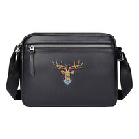 Whatna 天然牛革 ショルダーバッグ メンズ メッセンジャーバッグ小さめ ビジネスバッグ 横型 本革 通勤 通学 斜めがけバッグ オシャレ な シンプル な 軽量 実用 自転車 かばん男性用 黒（1064）