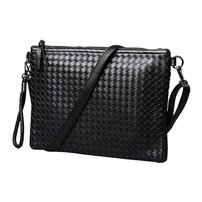 Whatna 手作り編み込み 2way革 セカンド バッグ メンズ レディース バッグ [クラッチ ショルダー 肩掛け 結婚式 バッグ] 厚手 本 革 A4 大きめ 手持ちバッグ ビジネス フォーマル 冠婚葬祭 バッグ 紳士用 男性用 黒（1225）