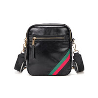 Whatna ミニショルダーバッグ メンズ ポシェット 縦型 ショルダーミニポーチ 革 軽量 小型 小さめメッセンジャーバッグ斜め掛け 軽量 実用 自転車 かばん男性用 黒 (YH3259)