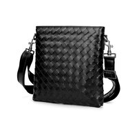 Whatna 手作り編み込み 牛革ショルダーバッグ メンズ メッセンジャーバッグ ショルダーベルト付属 縦型 B5 10.5インチipad収納可 本 革 厚手 レザー ビジネスバッグ 小さい 斜めがけ バッグ 男性用 紳士用 黒 青（81168A-1）