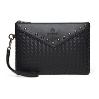 Whatna 2way 牛革 手作り編み込み セカンドバッグ メンズ バッグ クラッチ バッグ 本革 厚手 レザー B5 手持ちバッグ 結婚式 バッグ フォーマル ビジネス 冠婚葬祭 バッグ 男性用 紳士用 黒