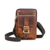 Whatna 天然 牛革 ミニショルダーバッグ メンズ ポシェットポお財布 5枚カード収納 3way斜め掛け ボディバッグ ベルト ポーチ ミニ 胸バッグ ウエストバッグ ショルダーベルト付属 斜め掛け 通学 通勤 ミニバッグ 紳士用 男性用 ブラウン