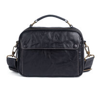 Whatna アンティーク風合い鞣し天然牛革 ショルダーバッグ メンズ 2way 斜め掛け 手提げ バッグ 2室仕切 本革 レザー小さめ メッセンジャーバッグ 通学 通勤バッグ 軽量 実用 自転車かばん プレゼント男性 黒 ブラウン