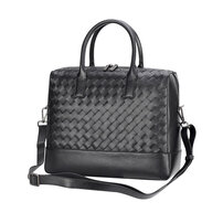 Whatna 手作り編み込み ビジネスバッグメンズ 2WAY 手提げ ショルダー バッグ 厚手 レザー 本 革 A4 15インチ PC収納可 大容量 旅行出 張用 通勤 通学 就活 面接 バッグ かばん 男性用 黒（9503）