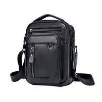 Whatna 牛革 ミニ ショルダーバッグ メンズ ポシェット2way 斜め掛け ポーチ 手提げバッグ セカンドバッグ 2入ペンホルダー付 5枚カード収納可2室仕切 通学 通勤 肩掛けミニ バッグ 自転車かばん プレゼント男性 91325