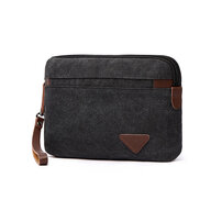 Whatna 厚 手 帆布xレザー セカンドバッグ メンズ クラッチ バッグ 小さい 化粧かば カジュアル フォーマル 冠婚葬祭 結婚式 バッグ 手持ち バッグ 小鞄 紳士用 男性用 ポーチ バッグ 6115