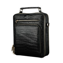 Whatna クロコダイル革ショルダーバッグ メンズ ワニ革 本革 2way斜め掛け 手提げ バッグ 縦型 Ipad 10.5 収納可 ビジネスバッグ小さめ 通学 通勤鞄 軽量 実用 自転車かばん プレゼント男性 黒1075B