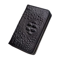 Whatna 2way 牛革 クロコダイル型押し ミニセカンドバッグ メンズ バッグ ダブルファスナー 小銭入れ 8枚カード収納 小さめ クラッチバッグ 長財布 手持ちバッグ 男性用 紳士用 結婚式 バッグ 冠婚葬祭 黒ブラウン 0303