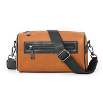 Whatnaミニショルダーバッグ 横型 メンズ ポシェット ショルダーミニポーチ セカンドバッグ ショルダーベルト付属 革 軽量 小さめメッセンジャーバッグ斜め掛け軽量 実用 自転車 鞄 かばん男性用 紳士用 ブラウン21042+7