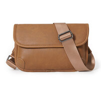 Whatnaミニショルダーバッグ 横型 メンズ ポシェット セカンド バッグ ショルダーベルト付属 ショルダーミニポーチ 革 軽量 小さめメッセンジャーバッグ斜め掛け軽量 実用 自転車 鞄 かばん男性用 紳士用 ブラウン20141+7