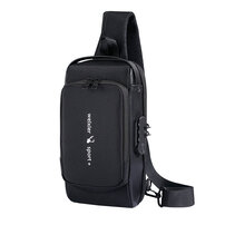 Whatna ボディバッグ メンズ 3way 斜め掛け 手提げ バッグ ワンショルダーバッグ 左 右肩掛け対応 防水 セキュリティーロック付き USBポート付き盗難防止 X302