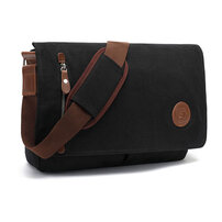 Whatna フラップ 厚 手 帆布x牛革 ショルダーバッグ メンズ メッセンジャーバッグ 厚 手 キャンバス 横型 大さめビジネスバッグ A4 15.6インチPC収納可 肩掛け 通勤 通学斜めがけバッグ 防水 バッグ 自転車 かばん男性用8501