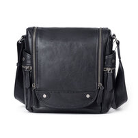 Whatna アンティーク風合い鞣し天 然 牛革ショルダーバッグ メンズ メッセンジャーバッグ 縦型 小さめ ビジネスバッグ ポケット数x 11 B5 ipad 10.5収納可 横 型 本革通勤 通学 斜めがけバッグ 自転車 かばん男性用 黒13522