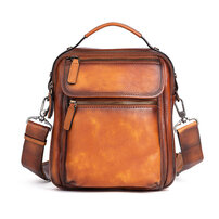 Whatna アンティーク風合い鞣し天 然 牛革ショルダーバッグ メンズ 2way 斜め掛け 手提げバッグ ポシェットポ2室仕切 小さめ メッセンジャーバッグ 通学 通勤バッグ 肩掛けバッグ 自転車かばん プレゼント男性 ブラウン 13646