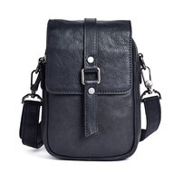 Whatna アンティーク風合い鞣し天 然 牛革ミニショルダーバッグ メンズ ポシェット メッセンジャーバッグ小さめ ショルダーミニポーチ 縦型 ipad mini収納可 本革 通勤 通学 斜めがけバッグ 自転車 かばん男性用 黒ブラウン13678