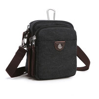 Whatna 帆布 ミニショルダーバッグ メンズ ポシェット4way斜め掛け ミニ サコッシュ カラビナポーチ ベルトループ ポーチ ミニ ウエストバッグ カラビナ付き ショルダーベルト付 キャンバス 通学 通勤 ミニバッグ 紳士用 男性用 5017