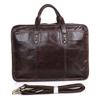Whatna 天然 牛革 ビジネスバッグメンズ 手提げ・ショルダーの2WAY 本革 A4 14インチ収納可大容量 ダブルファスナー 2室仕切 3本入ペンホルダー付 旅行 出張用 通勤 通学 就活 面接 バッグ かばん 男性用 ブラウン（7345）