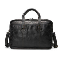 Whatna アンティーク風合い鞣し天 然 牛革 ビジネスバッグメンズ 2way ショルダー 手提げバッグ ブリーフケース ダブルファスナー 2室仕切 15.6インチPC対応 4本入ペンホルダー付 かばん 男性用Y9088