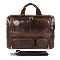 Whatna 牛革 クロコダイル型押し ビジネス バッグメンズ 2wayショルダー 手提げバッグ ブリーフケース 17インチPC対応 3室仕切 2本入ペンホルダー付 ダブルファスナー かばん 男性用 7289