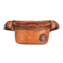 Whatna アンティーク風合い鞣し天 然 牛革ミニウエストポーチ ウエストバッグ メンズ ミニショルダーバッグ 手作業で作 男女兼用 本革 斜めがけ ボディバッグ ワンショルダー 軽量 ブラウン wx8685