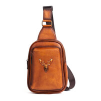 Whatna アンティーク風合い鞣し天 然牛 革 斜めがけ ボディバッグ ワンショルダー メンズ 左右付け替え可能 本革 厚手 レザー8619