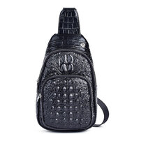 Whatna クロコダイル型押し天然 牛革 斜めがけ ボディバッグ ワンショルダー メンズ 左右付け替え可能 本 革 厚手 レザー8616