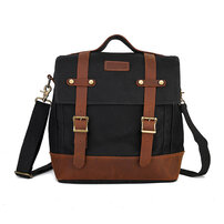 Whatna 厚手 帆布x天 然牛革 ビジネスバッグメンズ 2way ショルダー 手提げバッグ 多ポケットキャンバスブリーフケースA4サイズ対応 旅行 出張 通勤 通学 就活 面接 バッグ かばん 男性用F016