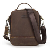 Whatna 天然 牛革 ミニ ショルダーバッグ メンズ ポシェット2way 斜め掛け 手提げバッグ セカンドバッグ 2本入ペンホルダー付 ショルダーベルト付属 4枚カード収納可 通学 通勤 肩掛けミニバッグ プレゼント男性 MB215