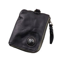 Whatna 鞣し革 牛革 小銭入れ コインケース メンズ レディース 札入れ カード入 キーホルダー付L字ファスナー短財布 手のひらサイズ 本革 コンパクト 小さい 薄い 防 水 SG636